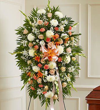 Deepest Sympathy Standing Spray-Peach/Orange/White