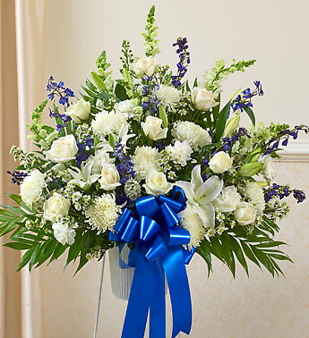 Heartfelt Sympathies Blue &amp;amp; White Standing Basket